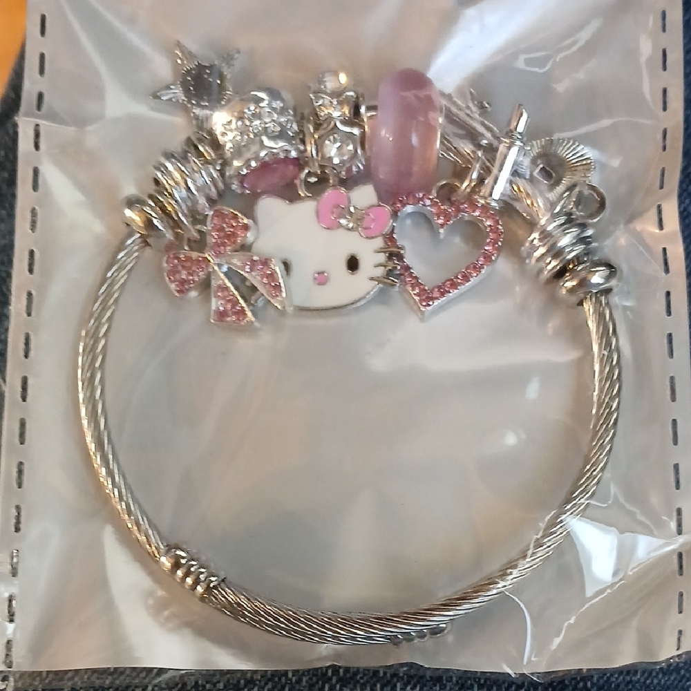 Silver Hello Kitty Charm Bracelet with Pink Accents